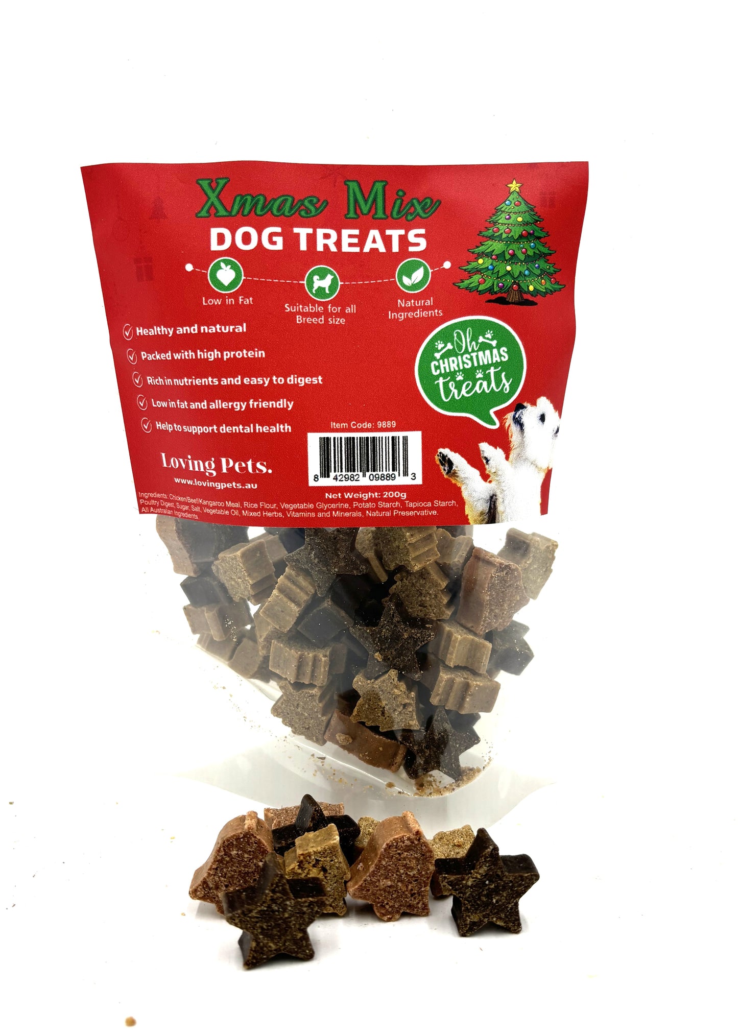 Christmas Mix Dog Treats - Chicken, Beef and Kangaroo in Xmas Tree, Stars & Bell Shapes