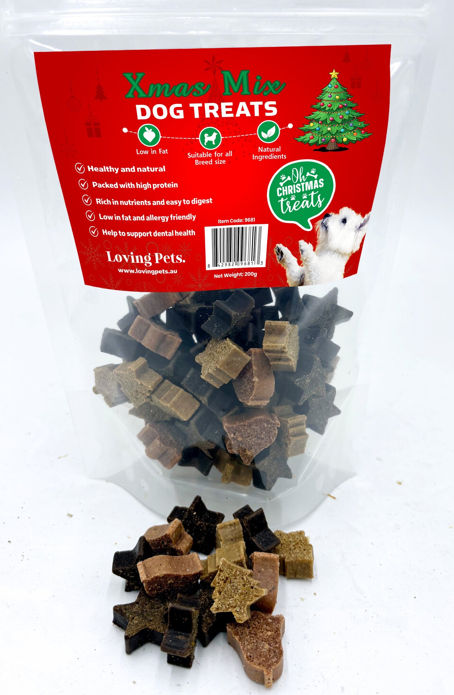 Christmas Mix Dog Treats - Chicken, Beef and Kangaroo in Xmas Tree, Stars & Bell Shapes