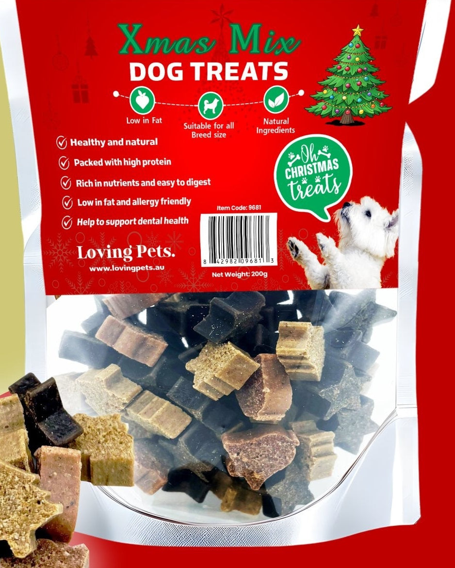 Christmas Mix Dog Treats - Chicken, Beef and Kangaroo in Xmas Tree, Stars & Bell Shapes