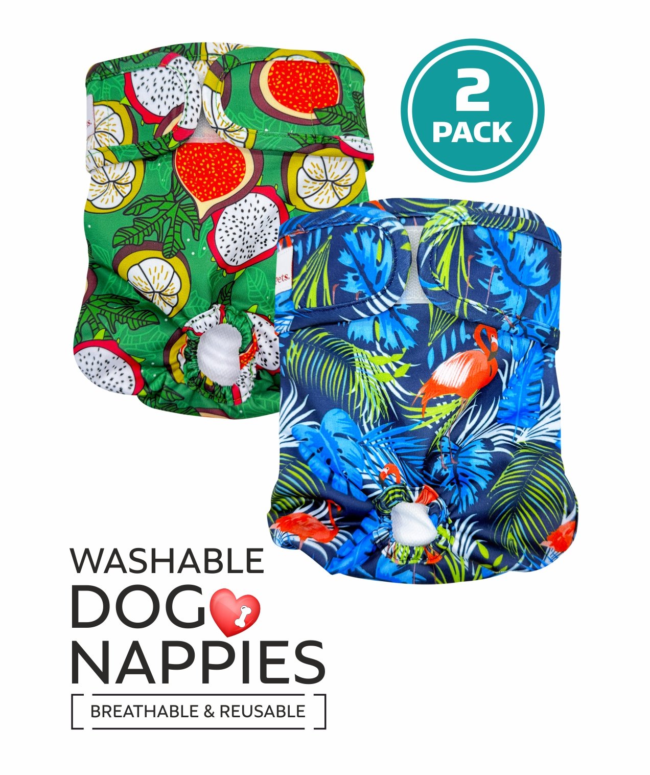 2 Pack(Blue/Green) Nappies with 1 Random Treat (Boar, Croc, Venison)