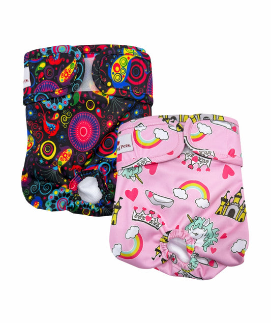 Loving Pets Washable Dog Nappies Pink + Purple (2 Pack)