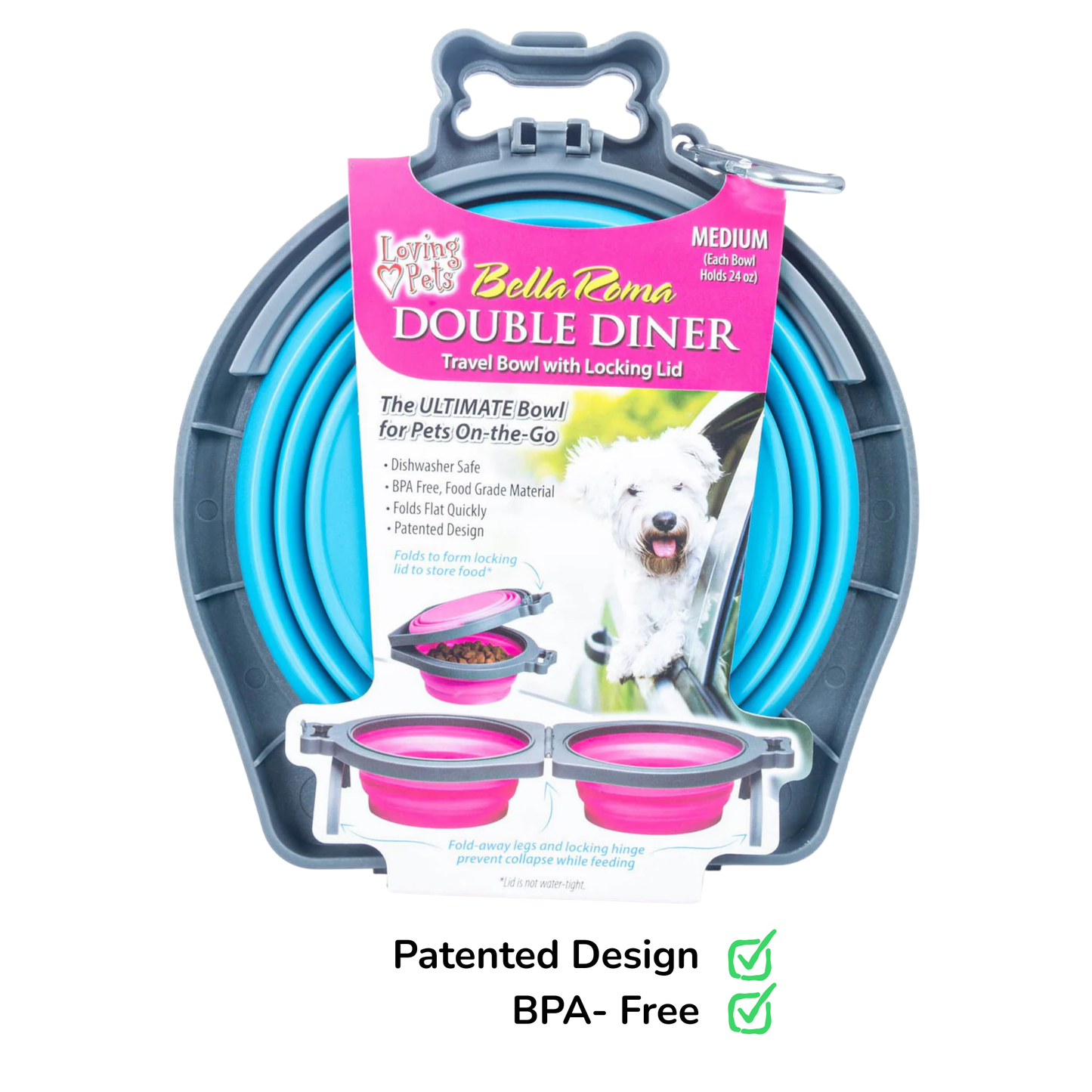 Bella Roma Travel Double Bowl Blue