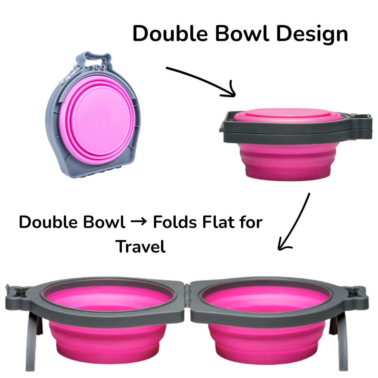 Loving Pets Bella Roma Travel Double Bowl Pink