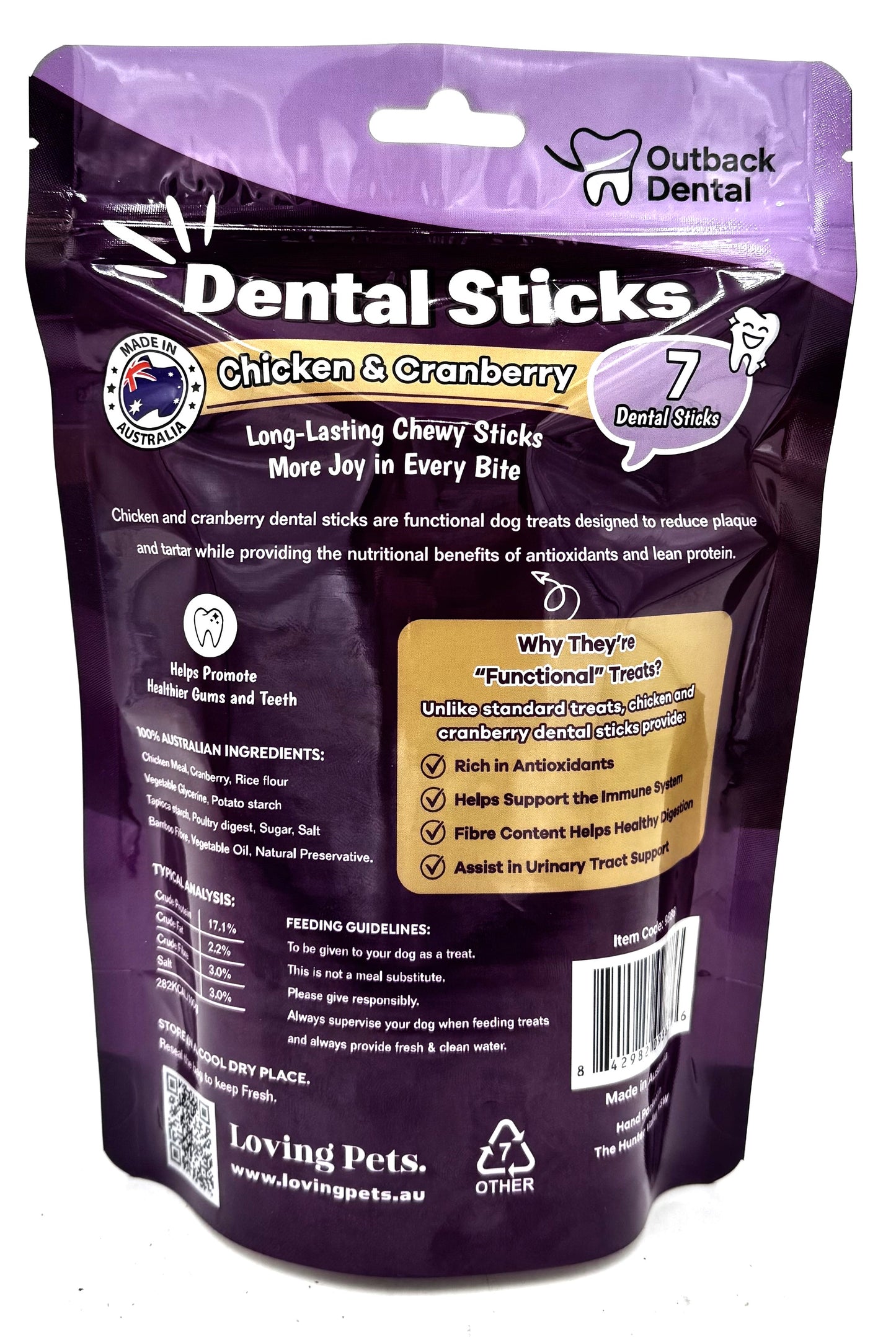 Loving Pets Chicken & Cranberry Dental Sticks 7 Sticks (320g)