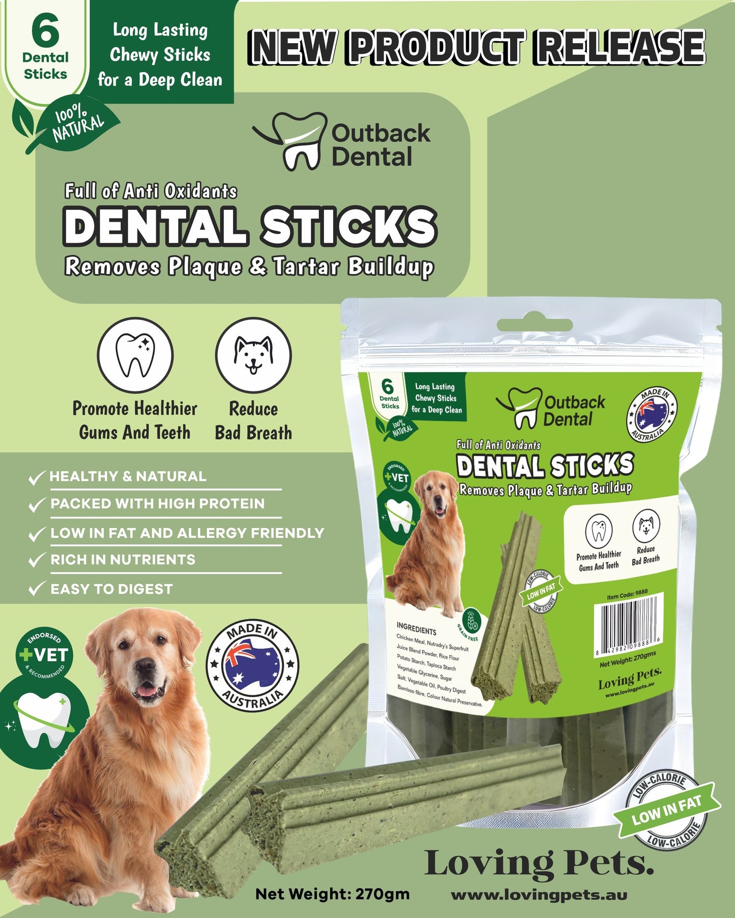 Chicken Dental Sticks with Superfruit Juice Blend Powder - 6 Sticks (270g)